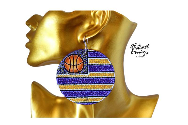 L.a. Lakers Nation Ohrringe Handbemalte Holzkunst Schmuck, Sterling Silber Haken von AbstractEarrings