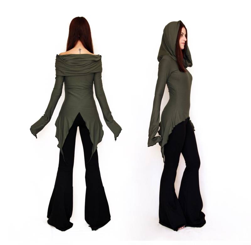 Hikari-Tunika Mit Wasserfallausschnitt. Elfen-Tunika Kapuze. Kapuzenkleid. Pixie-Tunika-Oberteil. Kapuzenpullover. Pixie-Kleid. Gothic-Kleid von AbstractikaCrafts