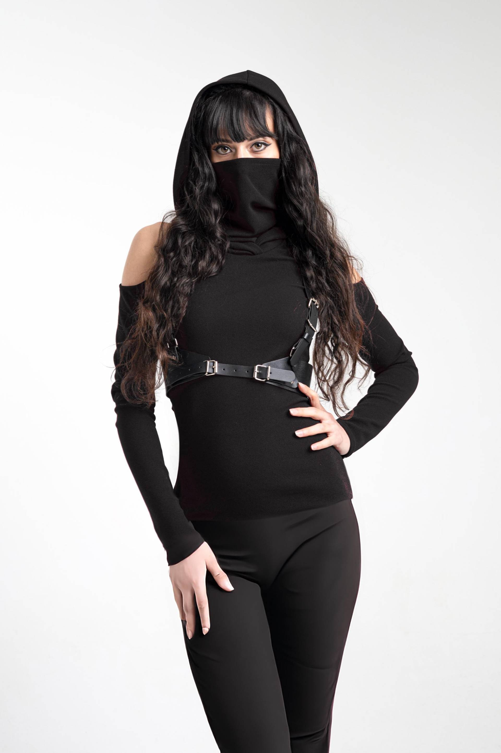 Langärmliger Kapuzenpullover Mit Gesichtsmaske. Gothic-Festival-Kapuzenpullover. Rollkragenpullover Kapuze von AbstractikaCrafts