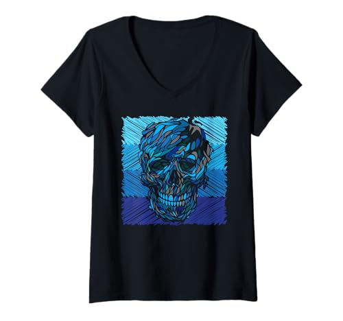 Damen Bunte Graffiti Grafik Skull Street Art Kunst Style Skull T-Shirt mit V-Ausschnitt Damen Bunte Graffiti Grafik Skull Street Art Kunst Style Skull T-Shirt mit V-Ausschnitt von Abstrakt Sprayer Sprayen Spray Künstler Malerei