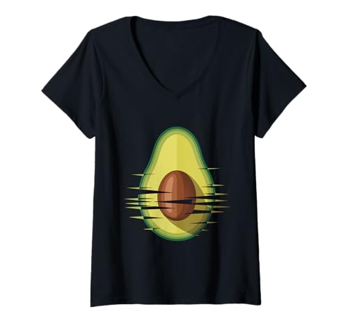 Damen Avocado Grafik mit Slice-Effekt im modernen Stil T-Shirt mit V-Ausschnitt von Abstraktes Food Art Motiv für Avocado Liebhaber