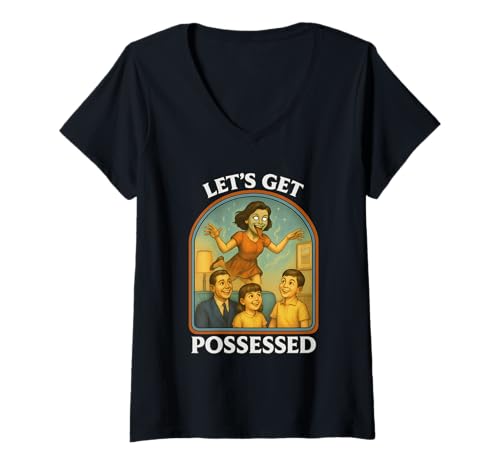 Damen Let's get Possessed Humor Schwarz Retro Geschenk Geeki Lustig T-Shirt mit V-Ausschnitt von AbsurdWear