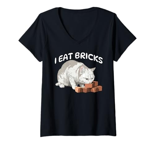 Damen I Eat Bricks Absurde Meme -Bauwitz - T-Shirt mit V-Ausschnitt von Absurder Meme zufälliger Witz