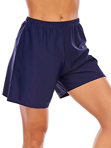 Abtel Damen-Badeshorts, elastische Taille, Badeshorts, mit Slip, Badehose, Boyshorts, Übergröße, Sport-Bademode, Badeanzughose, blau, L von Abtel