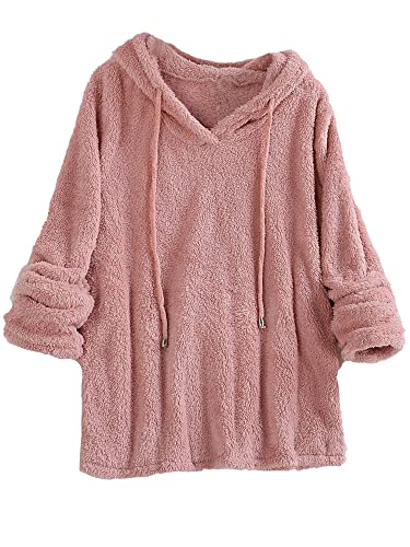 Abtel Damen Doppelten Fleece Pullover mit Kapuze Einfarbig Herbst Sweatshirt Halsband Kapuzenpullover Lässig Hoodies Oberteile Orange Rosa 3XL von Abtel