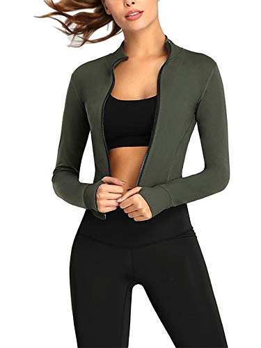 Abtel Damen Laufjacke Sportjacke Yoga Langarm Full Zip Gym Tops Schnell Trocknend, armee-grün, 38 von Abtel