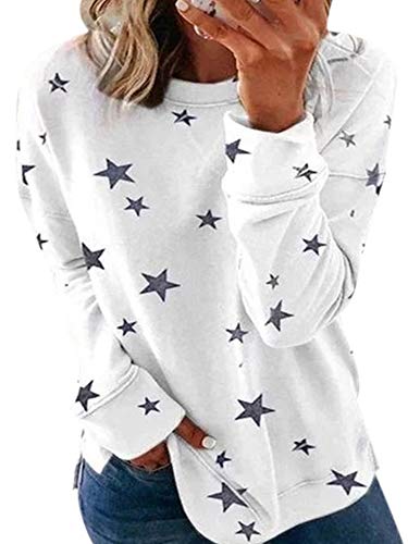 Abtel Damen Pullover mit Sternenmuster helle Farbe langärmeliger Hoodie lässiger Pullover Sweatshirt Oben Oben seitlich geschlitztes Taillenoberteil M Weiß # 2 von Abtel