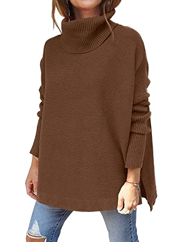 Abtel Damen Rollkragen Solid Color Zopfmuster Pullover Grob Pullover Winter Warm Strickpullover Tops Langarm Rollkragenpullover Winterpullover Braun XL von Abtel