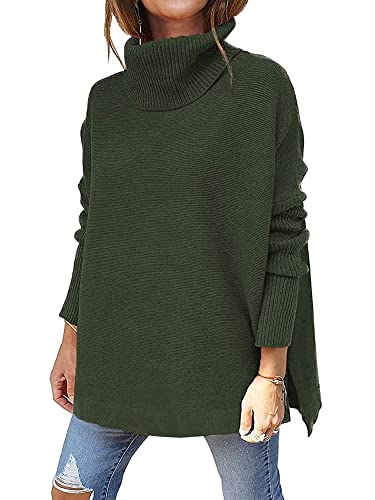 Abtel Damen Rollkragen Solid Color Zopfmuster Pullover Grob Pullover Winter Warm Strickpullover Tops Langarm Rollkragenpullover Winterpullover Grün M von Abtel