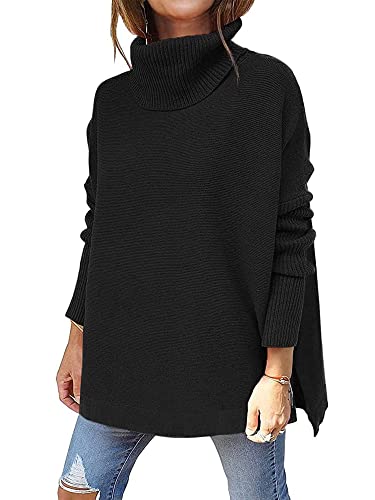 Abtel Damen Rollkragen Solid Color Zopfmuster Pullover Grob Pullover Winter Warm Strickpullover Tops Langarm Rollkragenpullover Winterpullover Schwarz S von Abtel