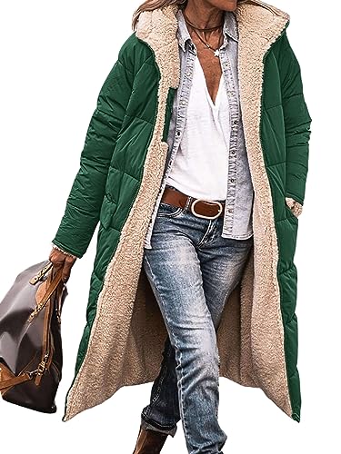 Abtel Damen Sherpa -Mantel Einfarbig Mäntel Lange Ärmel Fleecejacke Bequem Oberbekleidung Frauen Mit Kapuze Urlaub Grün M von Abtel