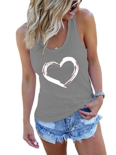 Abtel Damen Tank Top Herz Sommer Tops Rundhals Ärmellos T-Shirt Slim Fit Tanktops Frauen Sexy Oberteile Grau L von Abtel