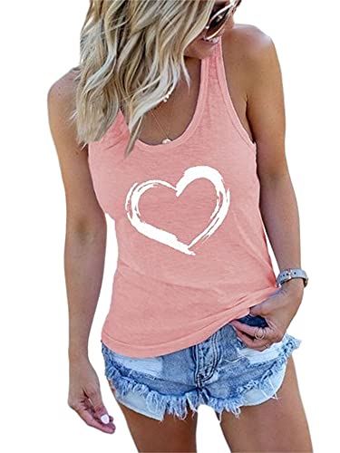 Abtel Damen Tank Top Herz Sommer Tops Rundhals Ärmellos T-Shirt Slim Fit Tanktops Frauen Sexy Oberteile Rosa M von Abtel