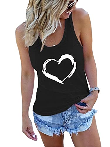 Abtel Damen Tank Top Herz Sommer Tops Rundhals Ärmellos T-Shirt Slim Fit Tanktops Frauen Sexy Oberteile Schwarz M von Abtel