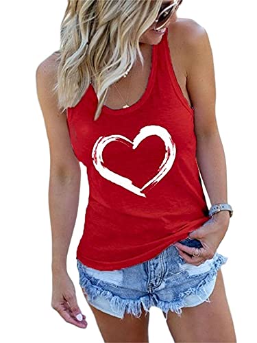 Abtel Damen Tank Top Herz Sommer Tops Rundhals Ärmellos T-Shirt Slim Fit Tanktops Frauen Sexy Oberteile Rot L von Abtel