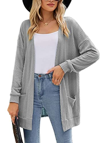 Abtel Frauen Strickjacke Pullover Einfarbig Mit Taschen Lässig Lose Langarm Oberbekleidung Gemütlich Herbst Arbeit Cardigan Outwear Grau S von Abtel