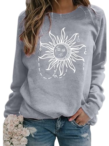 Abtel Halloween Sweatshirt Sterndruck Langarmshirt Oberteil Rundhals Lose Longsleeve Lässig Pullover Langarmshirt Damen Grau L von Abtel