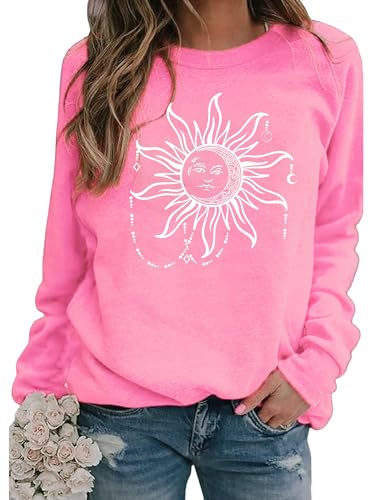 Abtel Halloween Sweatshirt Sterndruck Langarmshirt Oberteil Rundhals Lose Longsleeve Lässig Pullover Langarmshirt Damen Rosa M von Abtel