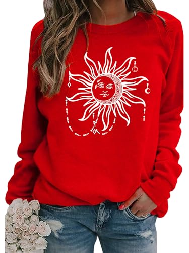 Abtel Halloween Sweatshirt Sterndruck Langarmshirt Oberteil Rundhals Lose Longsleeve Lässig Pullover Langarmshirt Damen Rot L von Abtel