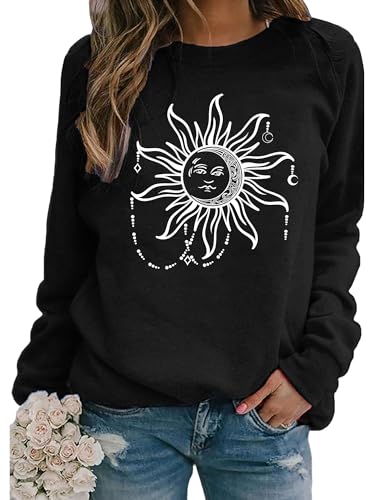 Abtel Halloween Sweatshirt Sterndruck Langarmshirt Oberteil Rundhals Lose Longsleeve Lässig Pullover Langarmshirt Damen Schwarz M von Abtel