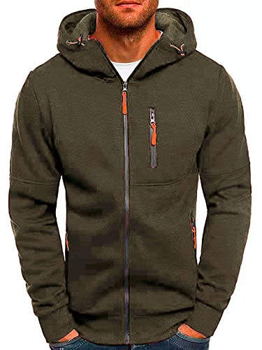 Abtel Herren Kapuzenjacke Sweatjacke Zip Hoodie Casual Kapuzenpullover mit Reißverschluss übergangsjacke Sweatshirt Armeegrün XXL von Abtel