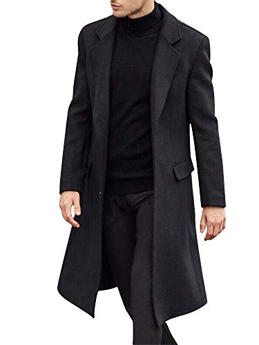 Abtel Herren Langer Winter Woll Trenchcoat Peacoat Winter Warme Jacke Einreihiger Mantel Formale Business Outwear Jackentasche Schwarz L von Abtel