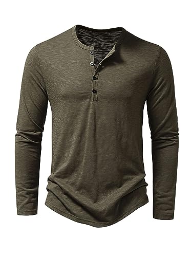 Abtel Langarmshirt Herren Henley Shirt Baumwolle Hemd Langarm Basic Longshirt Longsleeve T-Shirt für Männer Freizeithemd Regular Fit Shirts Armeegrün L von Abtel