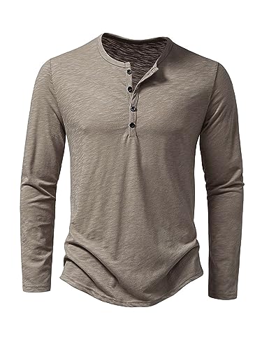 Abtel Langarmshirt Herren Henley Shirt Baumwolle Hemd Langarm Basic Longshirt Longsleeve T-Shirt für Männer Freizeithemd Regular Fit Shirts Khaki L von Abtel