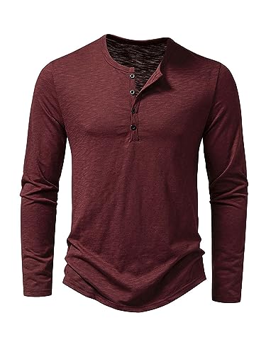 Abtel Langarmshirt Herren Henley Shirt Baumwolle Hemd Langarm Basic Longshirt Longsleeve T-Shirt für Männer Freizeithemd Regular Fit Shirts Rotwein L von Abtel