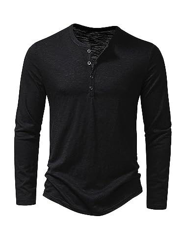 Abtel Langarmshirt Herren Henley Shirt Baumwolle Hemd Langarm Basic Longshirt Longsleeve T-Shirt für Männer Freizeithemd Regular Fit Shirts Schwarz L von Abtel