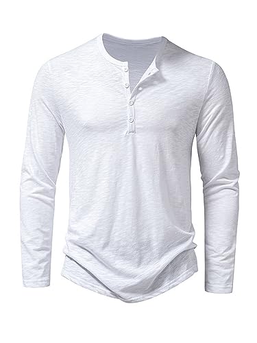 Abtel Langarmshirt Herren Henley Shirt Baumwolle Hemd Langarm Basic Longshirt Longsleeve T-Shirt für Männer Freizeithemd Regular Fit Shirts Weiß XL von Abtel