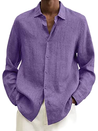 Abtel Leinenhemd Herren Hemd Langarm Sommerhemd Umlegekragen Business Shirt Regular Fit Freizeithemden Casual Shirts Violett 5XL von Abtel