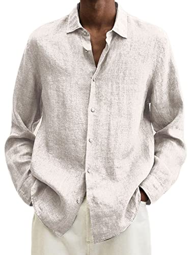 Abtel Leinenhemd Herren Hemd Langarm Sommerhemd Umlegekragen Business Shirt Regular Fit Freizeithemden Casual Shirts Weiß XL von Abtel