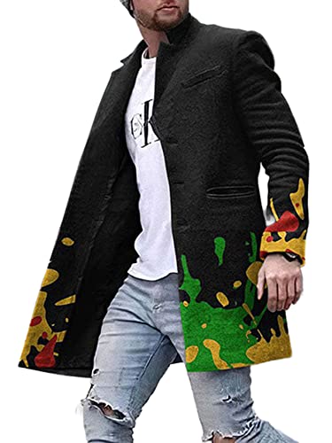 Abtel Männer Oberbekleidung Kariert Jacke Lange Ärmel Mäntel Sanft Regenmantel Revershals Herren Pfaue Winter warm Schwarz A XL von Abtel