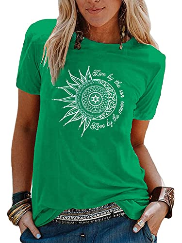 Abtel Sommer Damen T-Shirt Sunflower Print Muster Tshirt Kurzarm Shirt Rundhals Basic T Shirt Lose T-Shirts Casual Top Grün 4XL von Abtel
