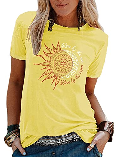 Abtel Sommer Damen T-Shirt Sunflower Print Muster Tshirt Kurzarm Shirt Rundhals Basic T Shirt Lose T-Shirts Casual Top Gelb S von Abtel