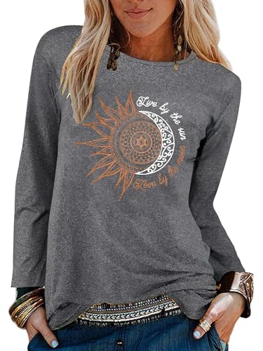 Abtel Tshirt Damen Oberteile Elegant Long Sleeve Crop Tops Casual Langarmshirt Sunflower Drucken Longshirt Tops Sporttop Dunkelgrau S von Abtel