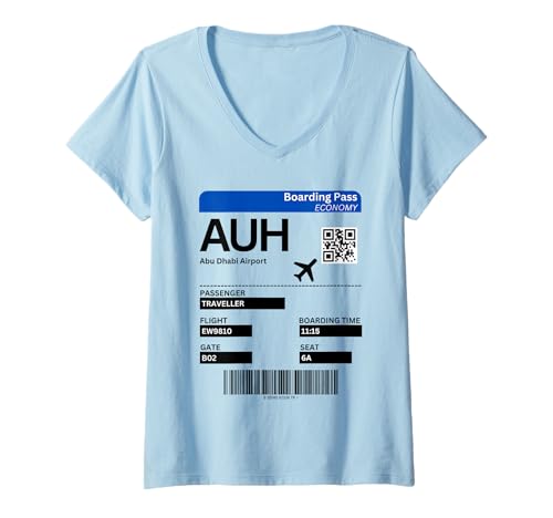 Damen Boarding Pass Abu Dhabi AUH Design Flugticket VAE Abu Dhabi T-Shirt mit V-Ausschnitt von Abu Dhabi VAE Bekleidung & Geschenkidee