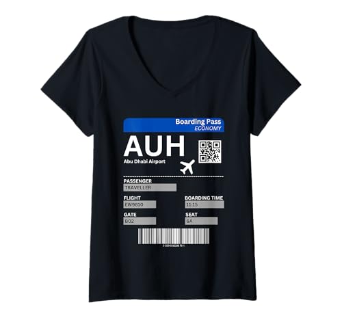 Damen Boarding Pass Abu Dhabi AUH Design Flugticket VAE Abu Dhabi T-Shirt mit V-Ausschnitt von Abu Dhabi VAE Bekleidung & Geschenkidee