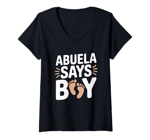 Damen Abuela Says Boy Ankündigungsdesign T-Shirt mit V-Ausschnitt von Abuela Baby Announcement Gender Reveal