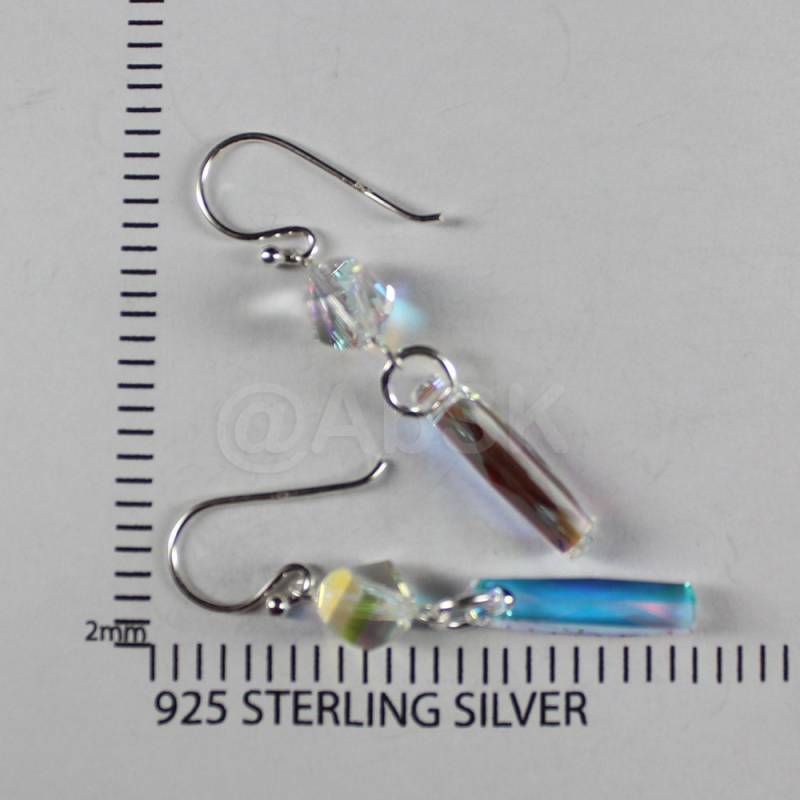 1 Paar Sterling Silber Mit Premium Säule Crystal Clear Ab Ohrringe Pe1 von Abundance74