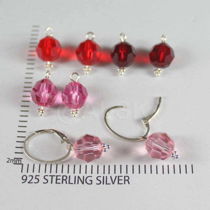 4Er Set Premium Kristall Kugel Ohrringe Sterling Silber Wechselhaken | Pink Se3 von Abundance74