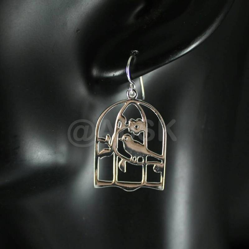 925 Sterling Silber 37mm Poliert Flower Garden Vogelkäfig Ohrringe Se12 von Abundance74