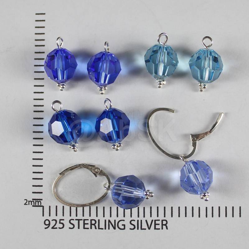 Handgemachte 4 Sets Premium Kristall Kugel Ohrringe Mit Sterling Silber Wechselhaken | Blau Se1 von Abundance74