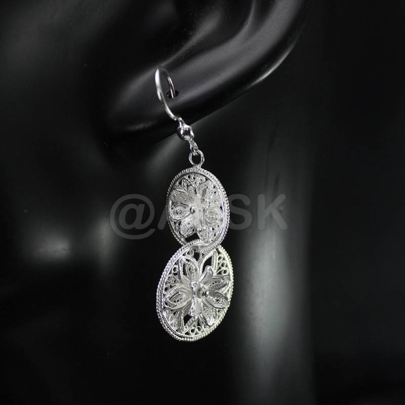 Thailand Handgemachte 925 Sterling Silber Filigrane Interlink Ohrhänger Fil7 von Abundance74