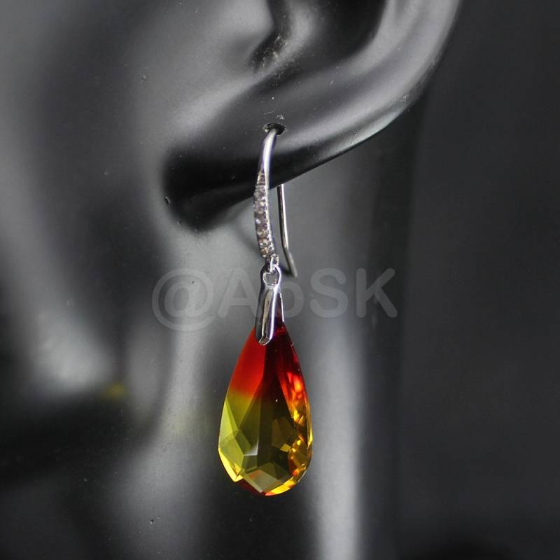 sterling Silber Mit Ziconia Auf Premium Kristall Tropfen Ohrring Fireopal Be4 von Abundance74
