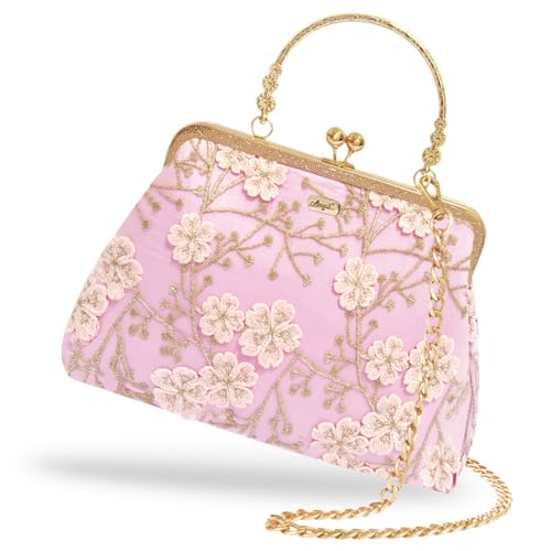 Abuyall Floral Top-Handle Handtasche Kiss Lock Abendtasche für Frauen Vintage Handtasche, 3D-Beige / Blumen-Gold, Medium Abuyall Floral Top-Handle Handtasche Kiss Lock Abendtasche für Frauen Vintage Handtasche, 3D-Beige / Blumen-Gold, Medium von Abuyall