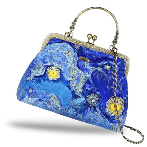 Abuyall Floral Top-Handle Handtasche Kiss Lock Abendtasche für Frauen Vintage Handtasche, Sternenblau von Abuyall