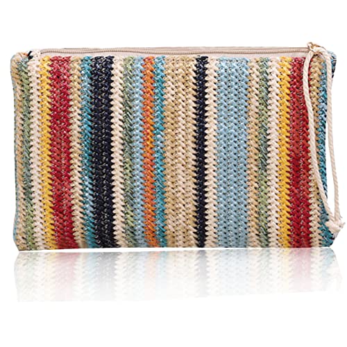 Abuyall Stroh-Clutch-Tasche, Sommer, Strand, gestreift, Geldbörse für Damen, mit Reißverschluss, Bunt, Small von Abuyall