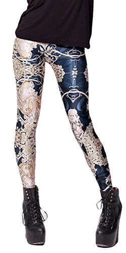 Abyelike Damen Cosmic Galaxy Stretch Leggings Tights Digital Print, blaue blume, One size von Abyelike